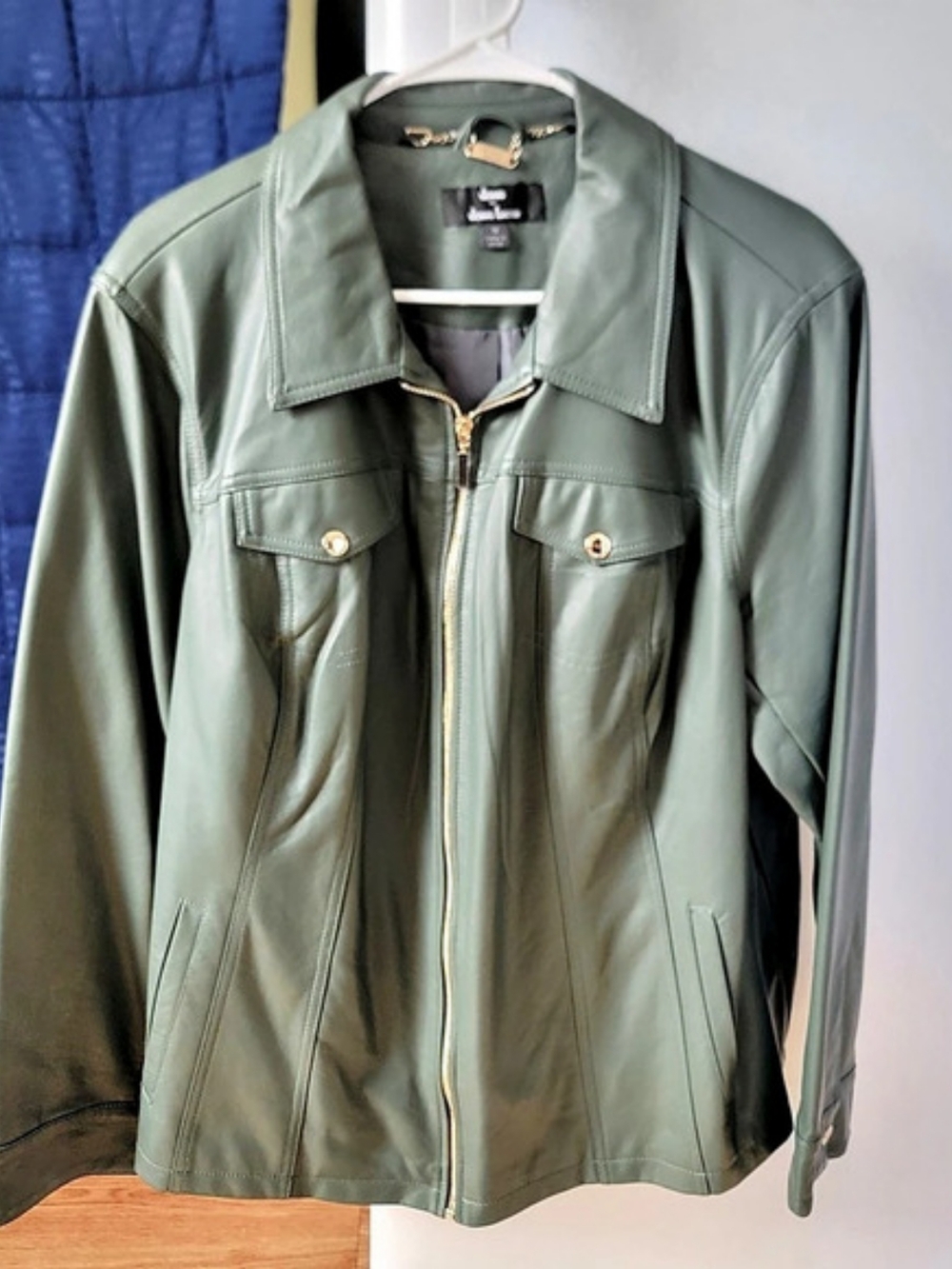 Dennis Basso 1X A268810 Faux Leather Jacket Green